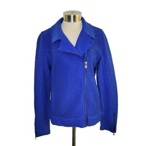 NWT Tahari Bright Blue Boiled Wool & Viscose Zip-Up Moto Jacket Women's Size S